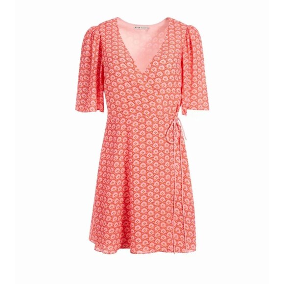 Alice + Olivia Sandra Floral Wrap Mini Dress Stamp English Rose Size 6/8 Small M - Picture 1 of 16